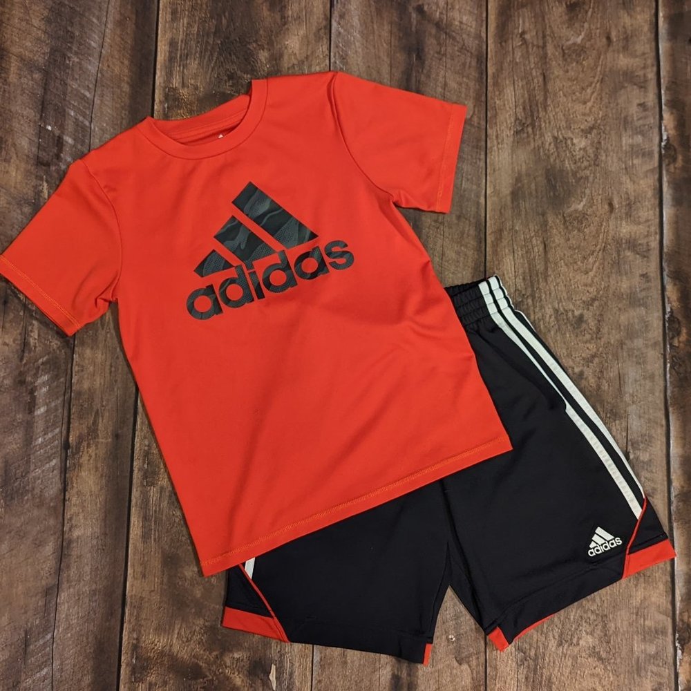 Adidas outfit, size 8, red and black